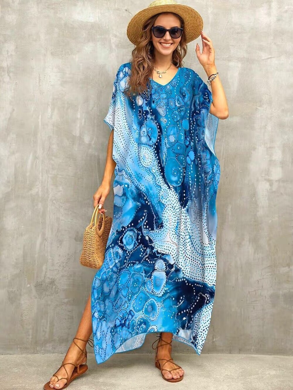 Kaftan Dress Plus Size Swimsuit Cover up Beach V Neck Lightweight Fits S-XXL